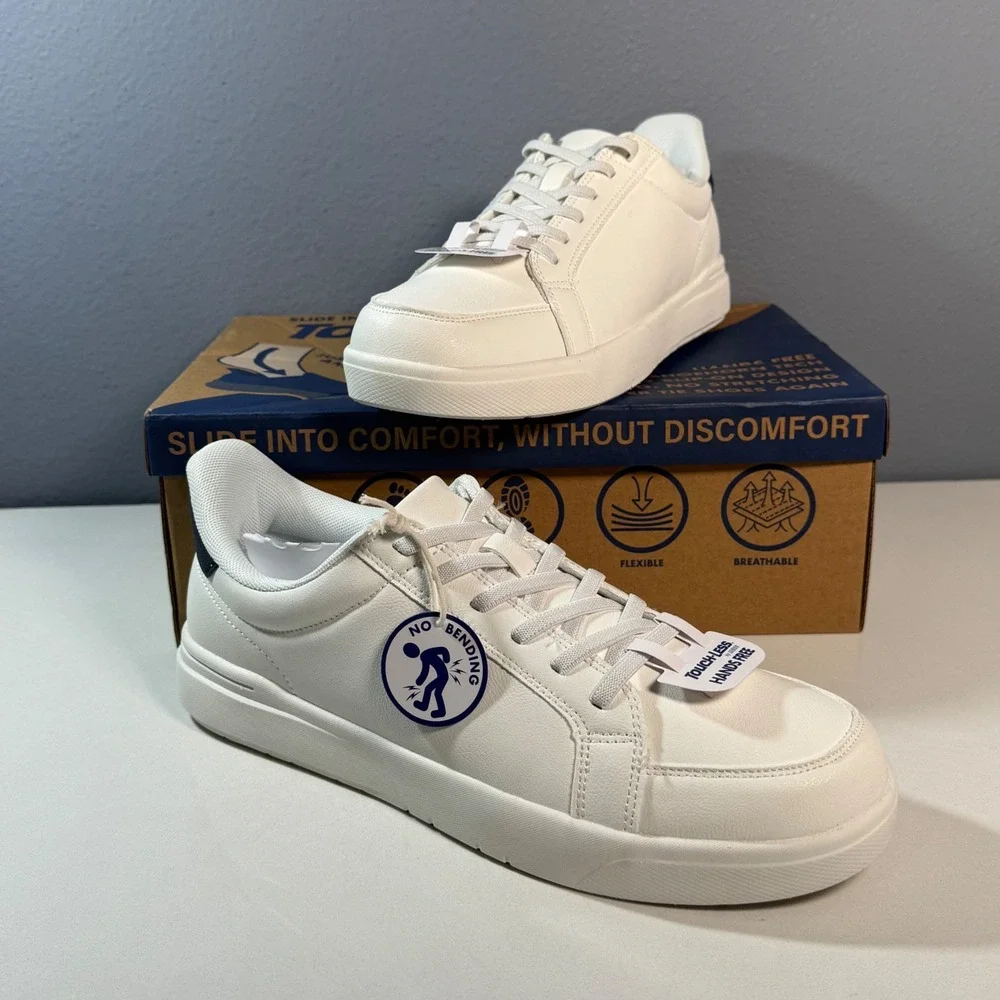 JBU Karuso Touchless Sneakers Mens 10.5 White New Hands Free Slip On N5KAR99